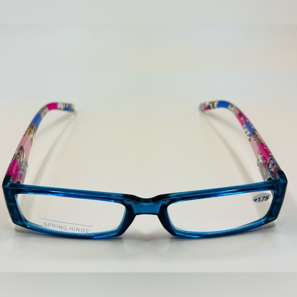 Aqua Geometric narrow readers w/spring hinges, stylish arms & Aspheric Lenses - Picture 3 of 6